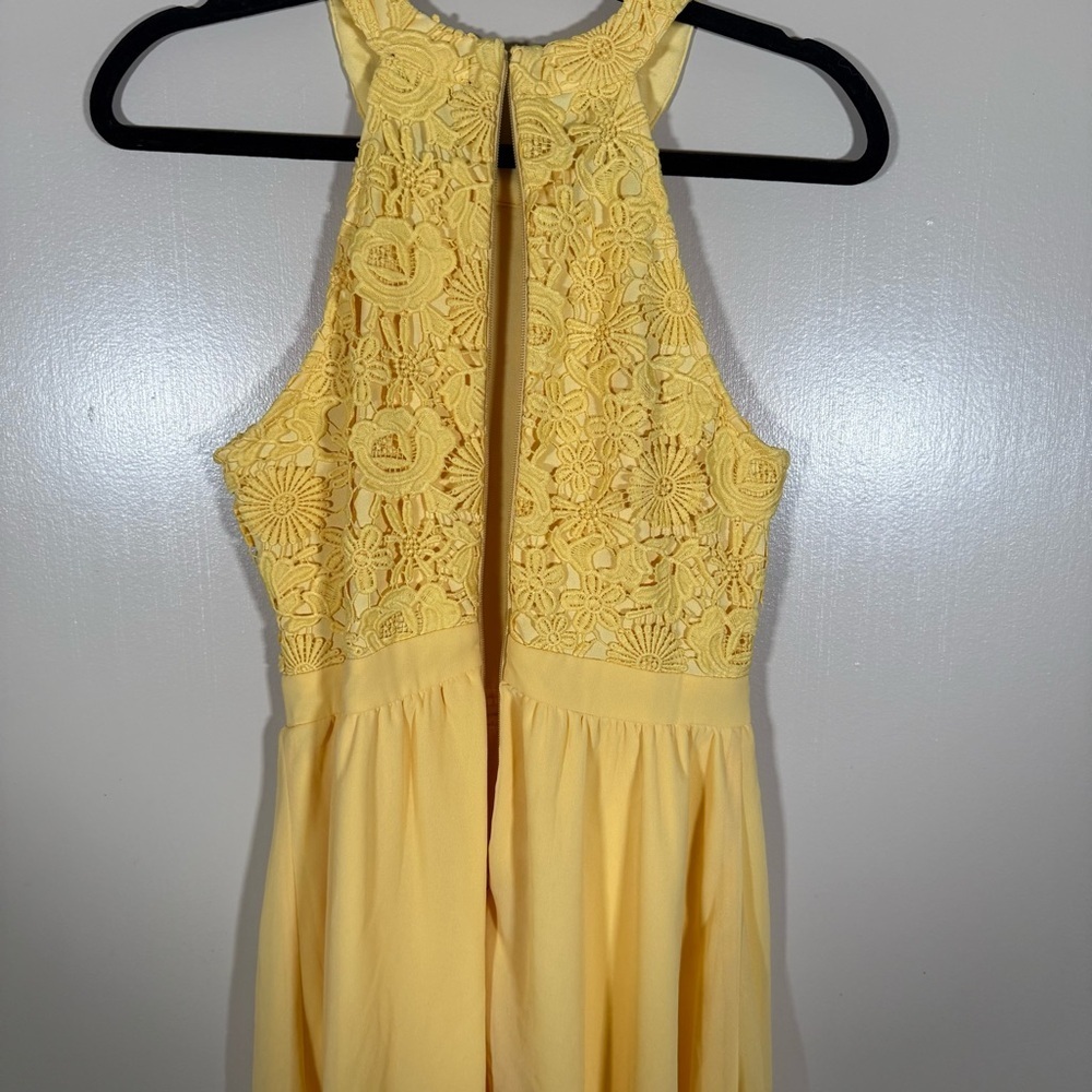 Lulus Lover’s Game Lace Halter Skater Mini Dress Light Yellow Size Small - Picture 7 of 9